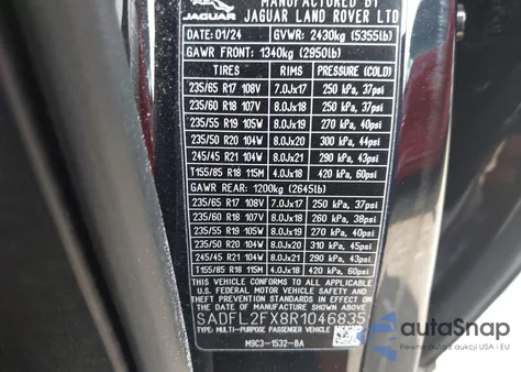 2024 Jaguar E-Pace R-Dynamic Se P250 Awd Automatic z USA, uszkodzony, nr VIN SADFL2FX8R1046835